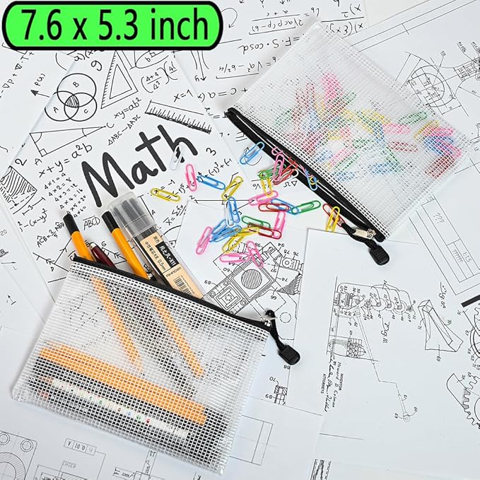 AUSTARK 20 Pcs Zipper File Bags, Plastic Mesh Pouch, Board Game Storage Bag, Waterproof Bags for Office School (Multi-Size, White and Black)