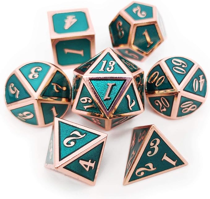 Haxtec DND Metal Dice Set Copper Teal Polyheral Dice Compatible with Dungeons and Dragons RPG D&D Gifts W/PU Leather Dice Bag