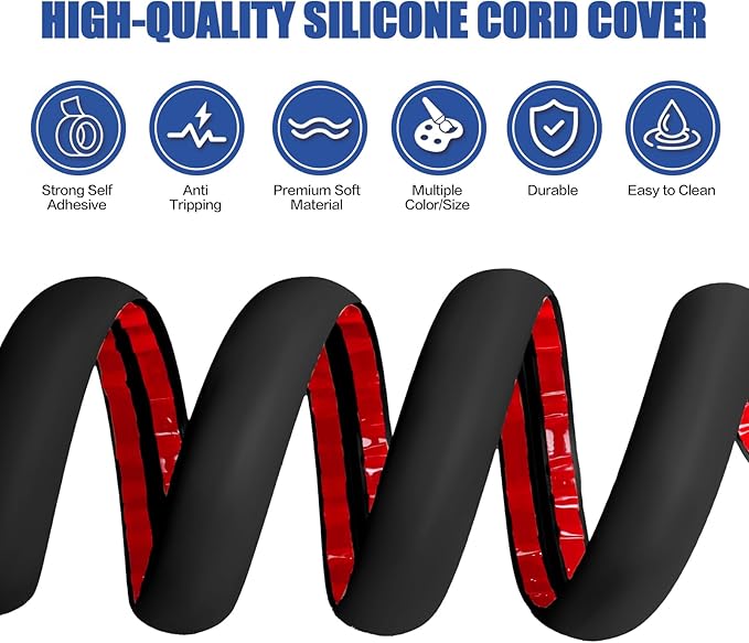 Floor Cord Cover Self Adhesive Cord Hider,3.3FT Cable Management, Extension Strip Protector for Wires, Prevent Cable Trips for Offices, Gyms, Exhibitions Cavity:0.51"(W) x 0.3"(H) Black