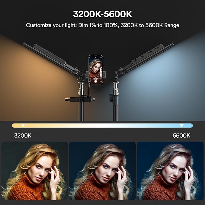 RALENO 13" LED Video Light Panel, 2-Pack Bi Color Photography Lighting Kit with 75" Stand & Phone Holder, Studio Lights with 8000mAh Built-in Battery for Video Recording/Tiktok Live Streaming/Game