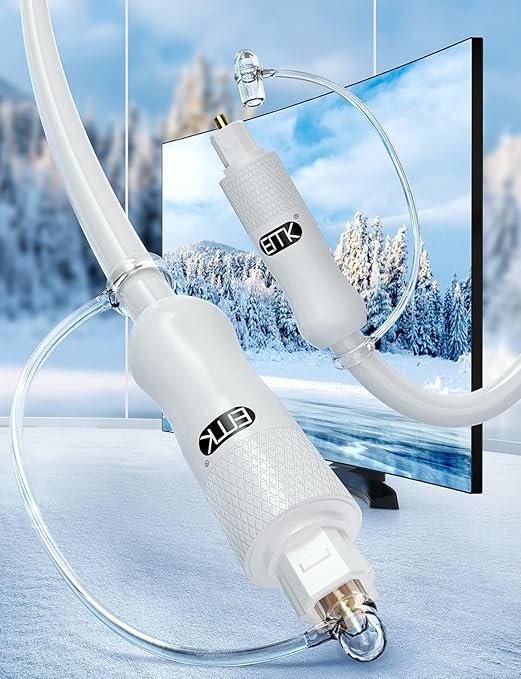 EMK White Optical Audio Cable [20ft/6M] - Digital SPDIF Toslink Fiber Optic Cable for Sound Bar, TV, Home Theater, Blu-ray Player - White, High-Speed, Low-Loss, Gold-Plated Connectors
