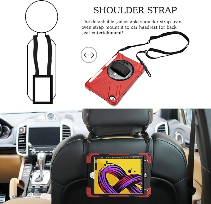 BRAECN iPad mini 5 Case,iPad mini 4 Case, Heavy Duty Shockproof Protective Rugged Case with Pencil Holder,Hand Strap,Kickstand, Shoulder Strap for iPad mini 5th/4th Generation 7.9 Inch for Kids