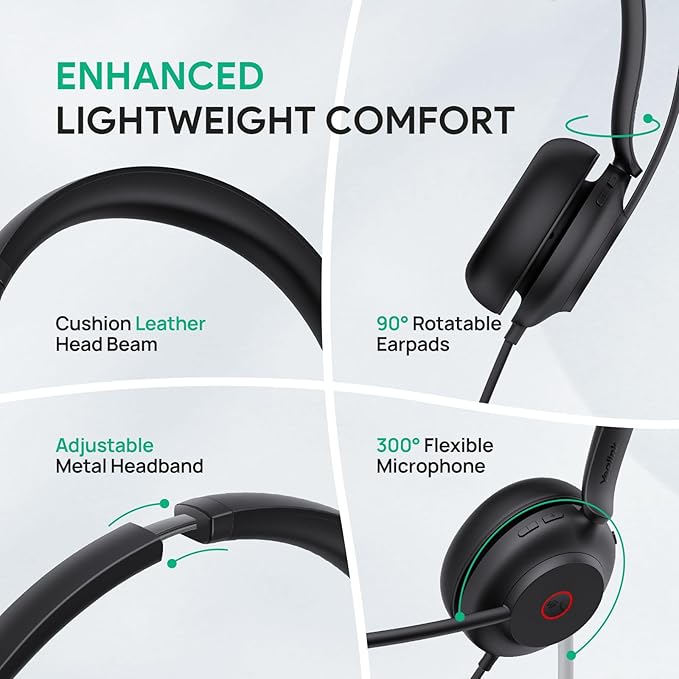Yealink UH35 Wired Headset, USB Headset with Noise Cancelling Mic, Optimized for Skype and Zoom and Other Leading Conferencing Platforms, All-Day Comfort Design, Mute Button, Busylight