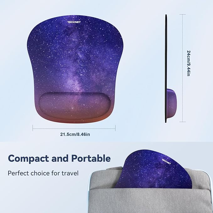 TECKNET 2 Pack Mouse Pad with Wrist Support, Ergonomic Gaming Mouse Pad Pain Relief, Portable Comfortable Mousepad for Computer, Laptop, Office, Home Non-Slip Base, Waterproof Surface - Purple Galaxy