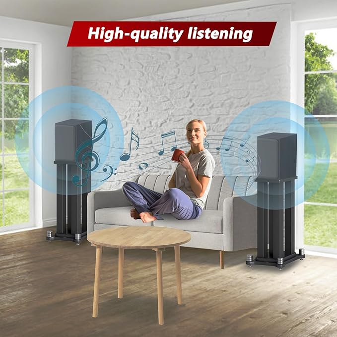 A Pair of Universal Speaker Stands, Heavy Duty Speaker Stands Holds Bookshelf Speaker Satellite Speaker Large Speaker, Vibration-Absorbing MDF Design, Holds 88lbs Speaker (Black, 20cm/7.8in)