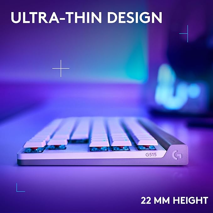 Logitech G515 Wireless Gaming Keyboard TKL, LIGHTSYNC RGB, Thin Tenkeyless Design, Double-Shot PBT Keycaps, Tactile Brown Mechanical Switches - White