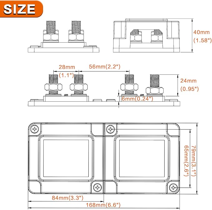 400A Bus Bar 8 M10 (3/8 inch) Terminal Studs Modular Design Tin Plated Copper Distribution Block Negative Pole Electrical Buss Bars 12-48 V DC with Cover for Trailer Marine Boat Car RV