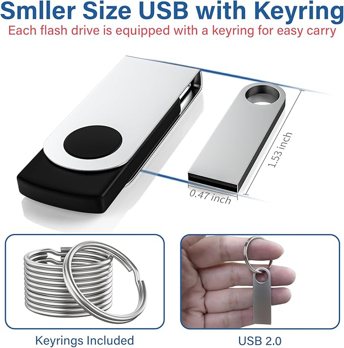 20 Pack 4GB USB Flash Drive with Keychains, Wooolken Sleek Metal USB 2.0 Thumb Drives Memory Stick for PC Laptop Computer(Sliver)