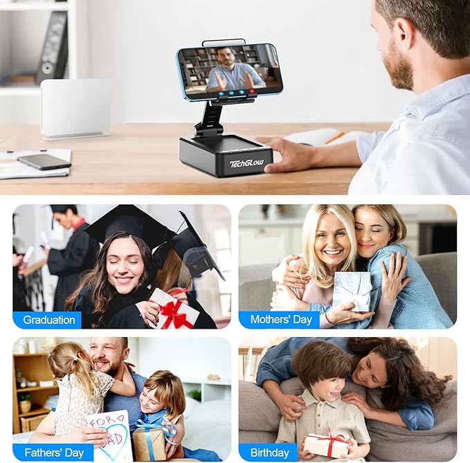 TechGlow Foldable Cellphone Stand with Bluetooth Speaker and Power Bank Birthday Gifts for Men Women Mother Father Boy Girl Teens Cool Tech Gadgets
