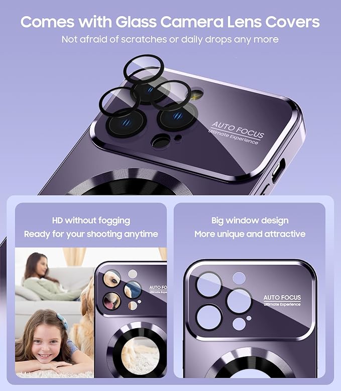 Magnetic for iPhone 12 Pro Case, Compatible with MagSafe, Built-in Camera Lens Protector, Logo View, Military Grade Drop Proof Phone Case Cover, Purple