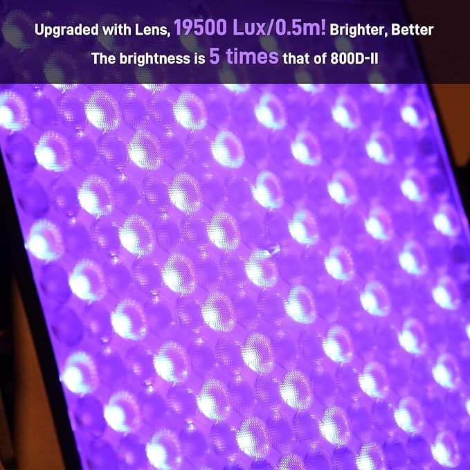 GVM 800D RGB LED Video Light, 2026 Upgraded Panel Light with Optical Len & 6X Brighter (19500 Lux/0.5m), 3200K-5600K Bi-Color, 20 Scene Modes & CRI97+, Studio Lights, Photography Lighting, 1-Pack