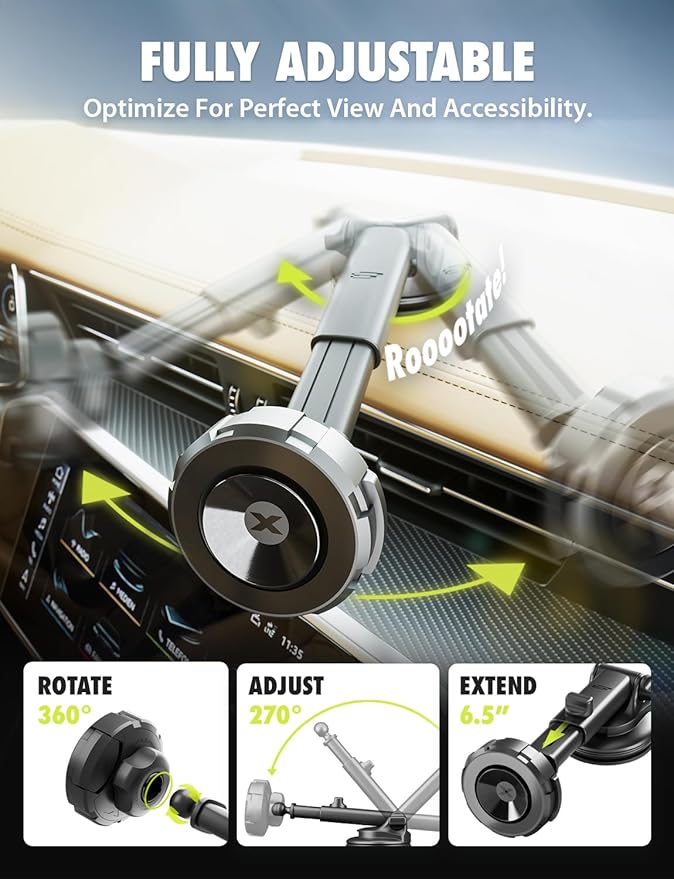 Bracketron MagSafe Car Mount,MagAlign Max Magnetic Phone Holder for Car Windshield & Dashboard,360 Vacuum Suction Magnetic Car Phone Holder for iPhone 16 Pro Max 15 14 13 12 - MagSafe Car Accessories