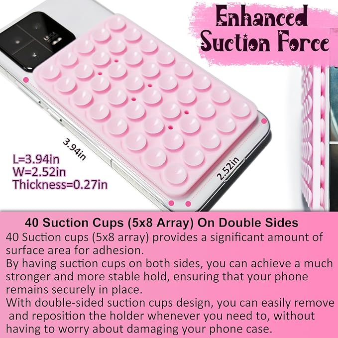 2 Pack Silicone Suction Cup Phone Case Mount Double Sided, Hands-Free Strong Grip Silicon Phone Holder, Non Slip Phone Accessories for Selfies and Videos (Translucent)