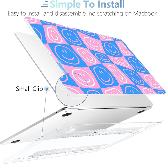 MEEgoodo Case for MacBook Air M4/M3/M2 13.6 inch 2025 2024 2022, Fit Model A3240 A3113 A2681, Compatible with MacBook Air 13 inch, Laptop Hard Shell Case with Keyboard Cover, Smiling Faces & Checkered
