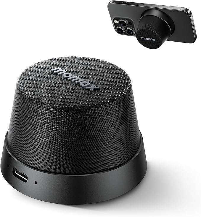 MOMAX Magnetic Portable Bluetooth Speaker - Mini Waterproof Shower Speaker with Bass, 12H Playtime, Outdoor Speaker True Wireless Stereo Pairing for Golf, Beach, Home, Travel, Gift Ideas