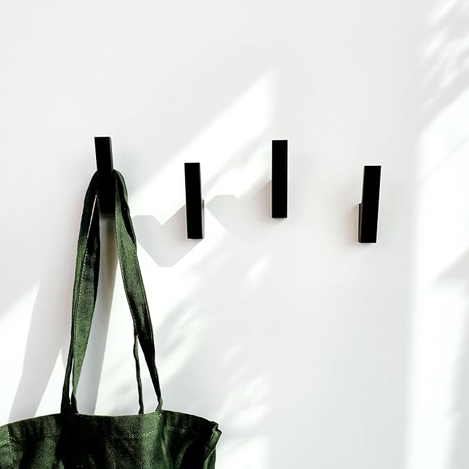 Wood Wall Hooks - Set of 4 - Solid Black Walnut Wood Coat Hooks for Hanging Hat, Purse, Backpack, Bag, Jacket - Modern Farmhouse Decor for Wall and Practical Entryway Hooks (Walnut)