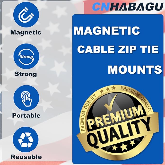 Magnet Zip Tie Mount Magnetic Zip Ties Mount Holder Strong 1-Second Magnetic Snap Installation Heavy-Duty Waterproof Cable Tie Mounts for Car Boat Workshop Industrial Organizing (24 Piece)