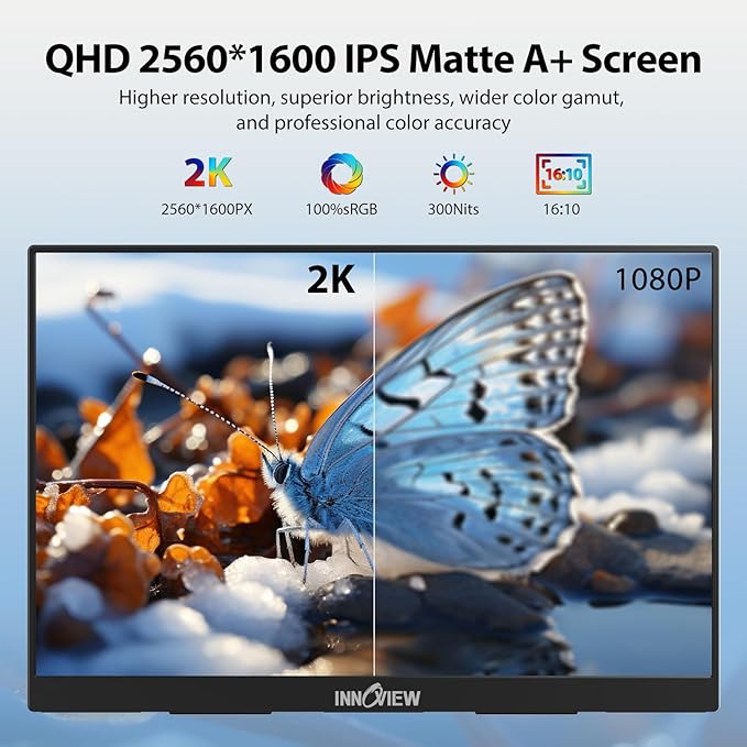 InnoView 18 Inch 260Hz Portable Gaming Monitor,2K QHD 100% DCI-P3 Portable Monitor Gameplus HDR FreeSync Laptop Monitors,Portable Screen for PC Phone Game Console