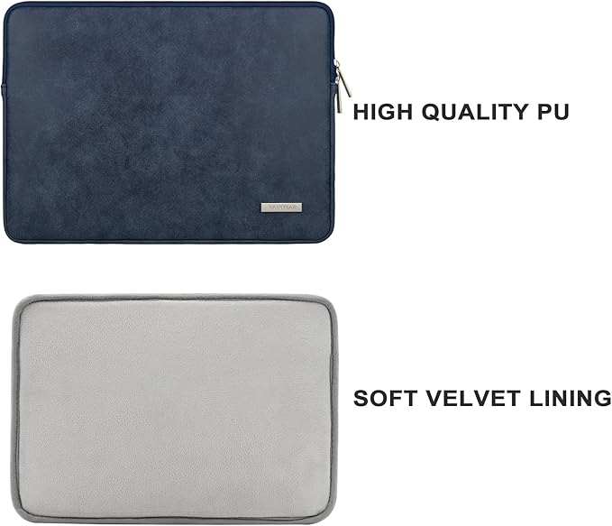 RAINYEAR 15 Inch Laptop Sleeve PU Suede Leather Case Padded Cover Water Resistant Carrying Computer Bag Compatible with 15.4 MacBook Pro/Air, Surface Laptop 3/4 15", New XPS 15 Touch(Deep Blue)
