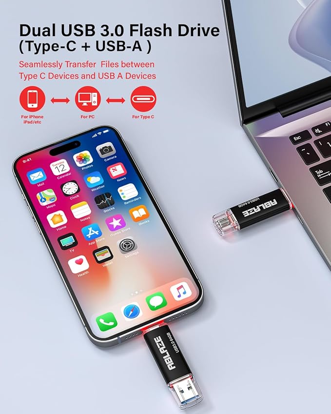 ABLAZE Type C Flash Drive 64GB 5 Pack, Dual USB 3.0+USB C Flash Drive Compatible with iPhone 16/15, Android Smartphone, Computer,Tablet Mac Laptop (5 Pack)