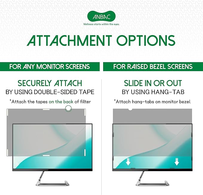 23 Inch Desktop Privacy Screen Shield for 16:9 Wide Monitor - Anti Glare Computer Privacy Screen Cover | Blue Light Blocking Screen Protector | Scratch Resistant UV Filter | Attachment Type