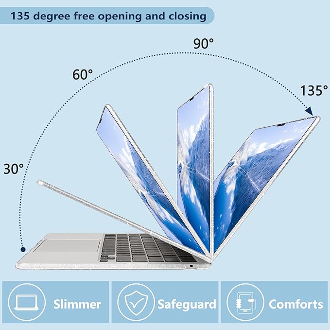 Compatible with MacBook Air 13.6 inch Case, M4 A3240/M3 A3113/M2 A2681 (Released 2025 to 2022), Hard Shell, Keyboard Cover, Screen Protector, Webcam Cover & Type-C Adapter, Sparkly Bows