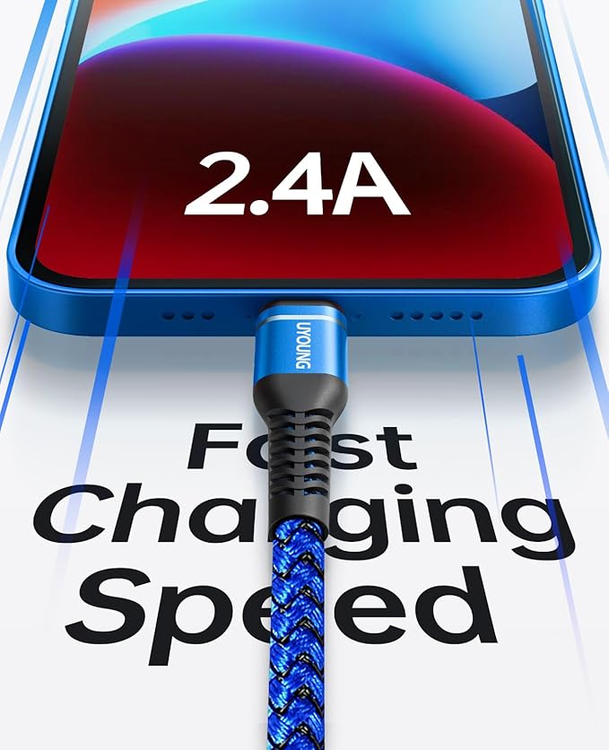 Lightning Cable 10 FT 3Pack [Apple MFi Certified] Extra Long iPhone Charger Cable Nylon Braided Fast Charging Cord Compatible with iPhone 14/13/12/11/X/XS/XR/SE/8/7/6/5/iPad Pro/Mini/Air - Blue