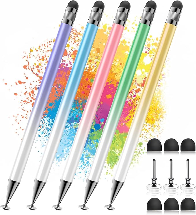 Bopomofo Stylus (5 Pcs),2-in-1 Stylus Pen for Touchscreen, High Precision and Sensitivity, Suitable for iPhone/ipad/Android Tablets, Compatible with All Touch Screens(Pink/Yellow/Green/Blue/Purple)