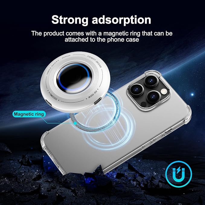 FP108 2TB Magnetic Portable SSD, External Solid State Drives with PD-100W and 2050MB/s USB-C 3.2 Gen 2x2, Play While Charging, Compatible with iPhone 16/15 Pro Max, Android, PC, Mac, Switch Lite