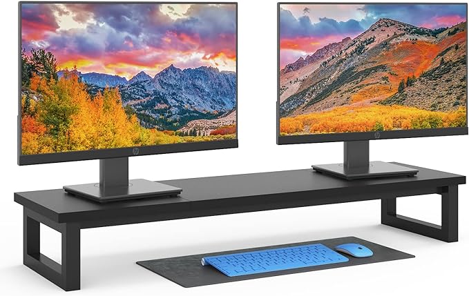 Dual Monitor Stand Riser, 39Inch Large Monitor Stands for 2 Monitors, Computer Monitor Stand, Wooden Desktop Oraganizer Shelf for Office Desk Computer,Laptop,TV
