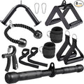 10-in-1 Cable Machine Attachments Set for Gym - Includes Tricep Rope, V-Bar, Straight Bar, D-Handle, Ankle/Wrist Straps, Storage Bag - Compatible with LAT Pulldown & Home Gym Cable Machines