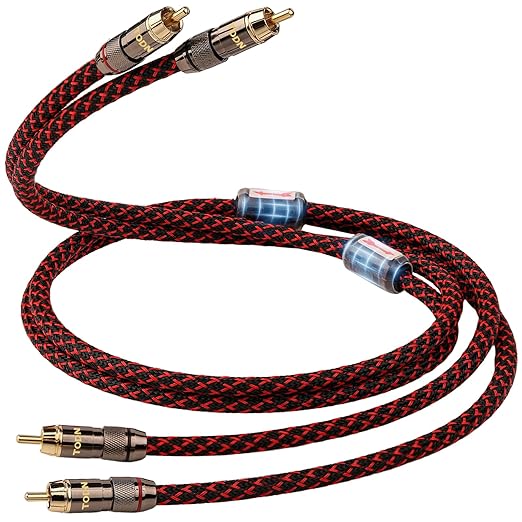 TODN Shielded RCA Audio Cables Audiophile 2Male to 2Male OFC RCA Stereo Cable for Car Audio, HiFi Systems (9.8ft/3m, 1 Pair)