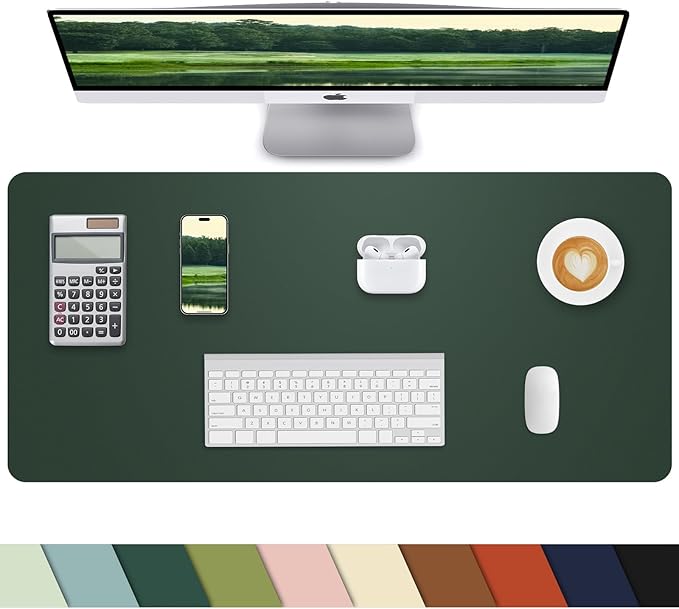 Leather Desk Protector, Non-Slip PU Laptop Mat, Waterproof Writing Pad for Office/Home (31.5"x15.7", Dark Green)