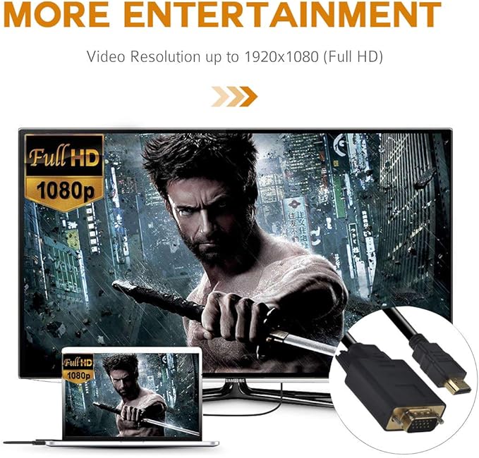 HDMI to VGA Cable, 1080P HDMI Male to VGA Male M/M Video Converter Cord VGA Adapter Compatible w/HDMI Desktop, Laptop, DVD to 15 Pin D-SUB VGA HDTV Monitor Projector - 6Feet