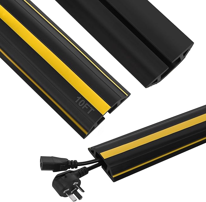 Floor Cord Cover 10Ft Heavy Duty PVC Floor Cable Protector Electric Cord Hider Cable Management Floor Strip Extension Cord Covers Cable Raceway for Wires on Floor Inner Channel 1.36" W x 0.43" H