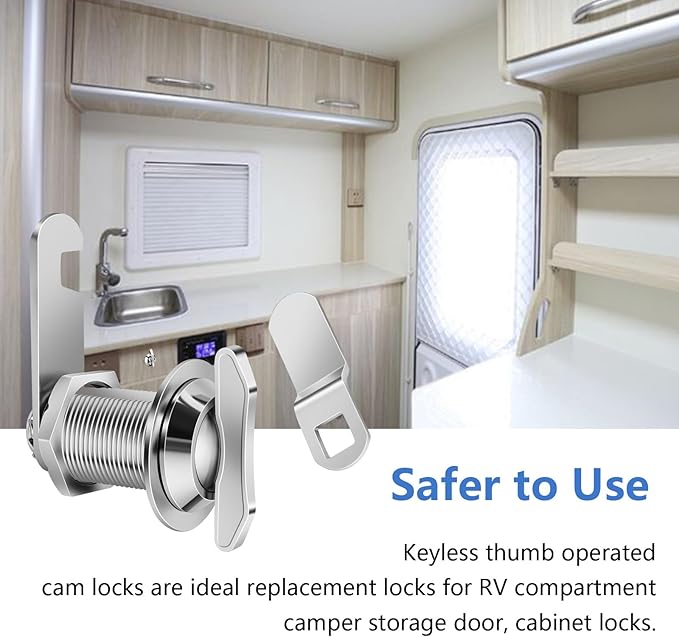 Thumb Operated Offset Cam Lock, 1" Cylinder Fits on 0.7" Max Door Thickness, Non-Locking Replacement Lock for RV Compartment Camper Storage, Cabinets, Drawers (1 Inch 6Pack)