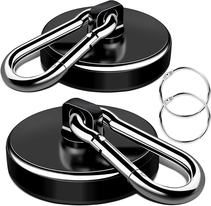 LOVIMAG Strong Magnets with Hooks, 200LBS+ Heavy Duty Magnets with Epoxy Coating for Cruise, Magnetic Hooks with Swivel Carabiner Hook, Powerful Neodymium Magnet for Hanging, Kitchen,Garage-2 Pcs