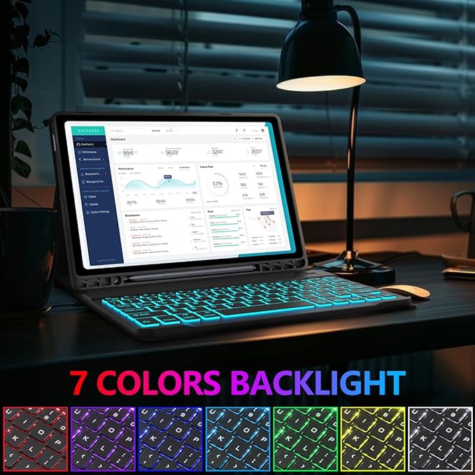 Galaxy Tab S9 FE+/ S9+ /S10+ 12.4 Inch Case with Keyboard, 7-Color Backlit Keyboard with S Pen Holder for Samsung Tab S10 Plus/S9FE Plus 5G 12.4" Black