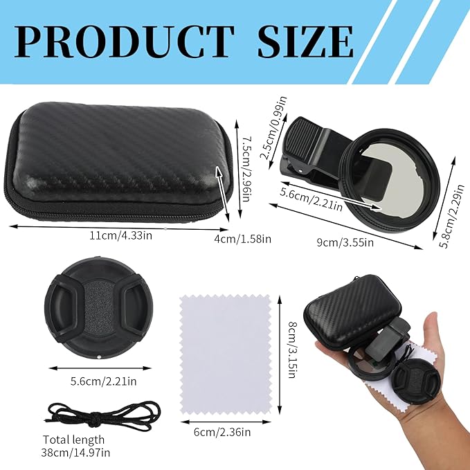 52mm CPL Filter for Phone Camera Clip Kit, Universal Phone Polarizing Filter Attachment Compatible with iPhone 16/15 / 14/13 Series, Polarizer to Enhance Vibrant Color and Reduce Glare