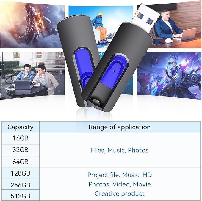 USB 3.0 Flash Drive, JUANWE 16GB Flash Drive 10 Pack USB Drives Thumb Drive 3.0 Retractable Memory Stick Jump Drive for Data Storage and Backupp, Blue 10 Pack