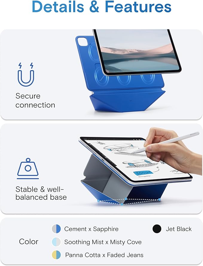 MOFT Dynamic Folio Case for iPad Air 13 Inch M3/M2 (2025/2024), iPad Pro 12.9 6th/5th/4th Gen, Silm Magnetic Stand Case with 20+ Viewing Angles, Auto Wake/Sleep, Cement x Sapphire
