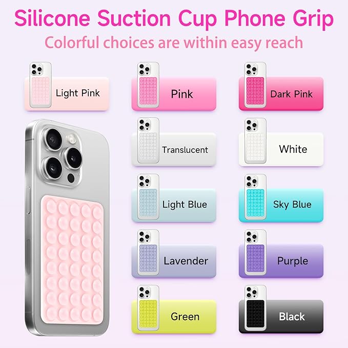Silicone Suction Phone Case Mount, Non Slip Suction Cup Phone Mount, Phone Accessories Holder for Selfies and Videos, Silicon Adhesive Phone Stand Sticky for Cell Phone Pink