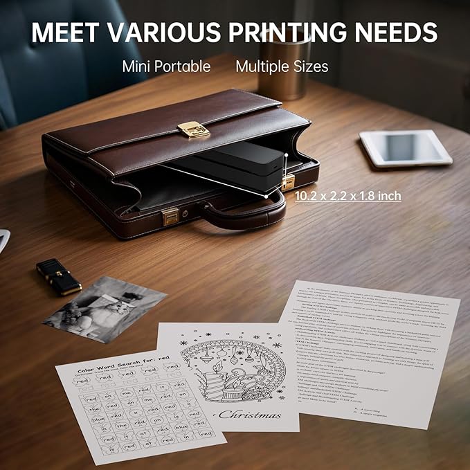 iDPRT MT610 Portable Thermal Printer, Mobile-Travel-Printers, Inkless-Wireless-Small-Printer for Home Use, Office, Vehicles, Bluetooth Printers Supports 8.5" x 11" US Letter & A4 & A5 Size
