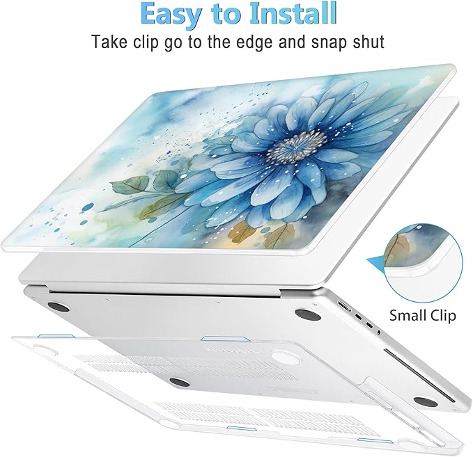 Mektron Case for MacBook Pro 16" M4 A3403 A3186 M3 A2991 M2 A2780 M1 A2485 (2021/2023/2024) Pro/Max with Touch ID, Hard Shell Plastic Laptop Cover Keyboard Cover, Watercolor Blue Flower