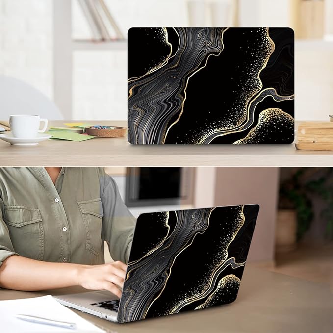 Compatible with MacBook Air 13 inch Case 2025 2024-2022 M4 A3240 M3 A3113 M2 A2681, Plastic Hard Shell&Keyboard Cover&Screen Film&Webcam Cover for MacBook Air 13.6 inch Case, Black Marble