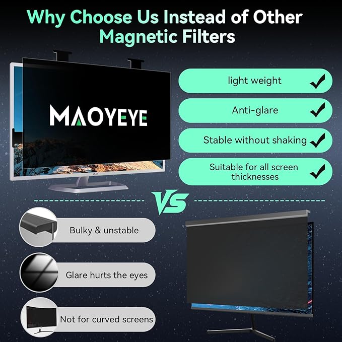 [2 Pack] Magnetic 23.8 Inch Computer Privacy Screen for 16:9 Aspect Ratio Widescreen Monitor, Hanging Eye Protection Anti Glare Blue Light Computer Monitor Privacy Filter, Removable 23.8 in Protector Film