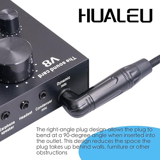 HUAELU 2Pack 1FT Right Angle Audio Cable, Male to Female, 6.35mm TRS Stereo to 1/4 Female Stereo Headphone Guitar Extension Cable Cord for Amplifiers