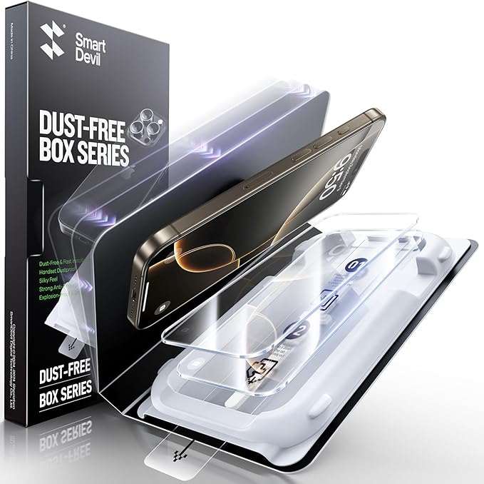 SMARTDEVIL 3 Pack Screen Protector for iPhone 16 Pro Max, Bubble-and-Dust-Free Box, HD Tempered Glass, Military Grade Shatterproof & Ultra Durable, Easy Installation