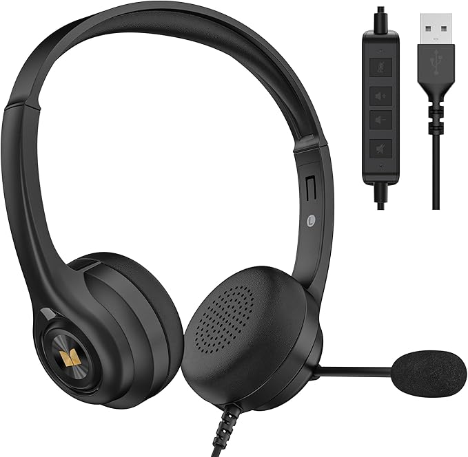 Monster VoiceLink 100 Wired Binaural Headset for PC/Laptop, Computer Headset Stereo Headphones with Microphone, Clear Talk USB-C Wired Headphone for Office, Telephone Counselling Services Work