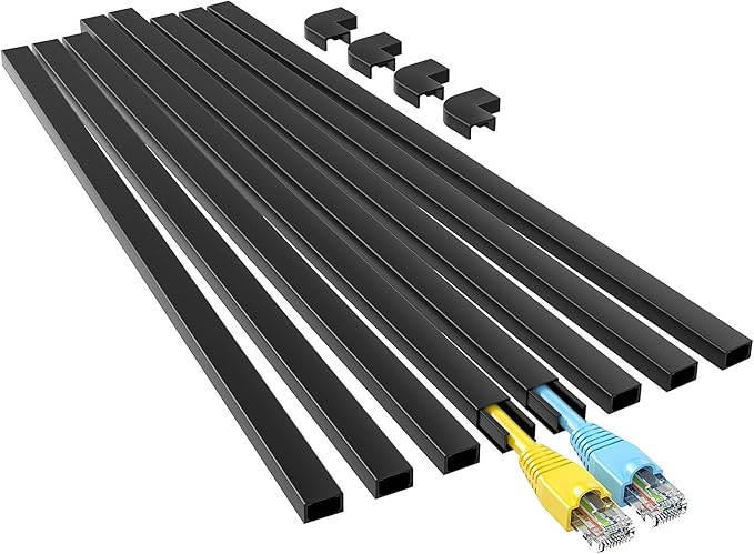 Yecaye Black Cord Hider, One-Cord Channel Cord Cover on Wall, Cable Management Kit, Wire Covers for Cords, Cable Raceway, W0.59in H0.4in, Black